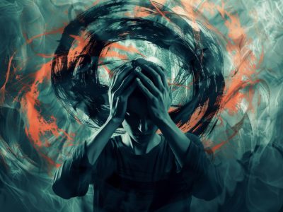 Illustration of a person in mental distress, symbolizing the urgency for digital tools for suicide prevention and mental health intervention.