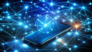 smartphone-with-blue-screen-blue-background-with-space-text