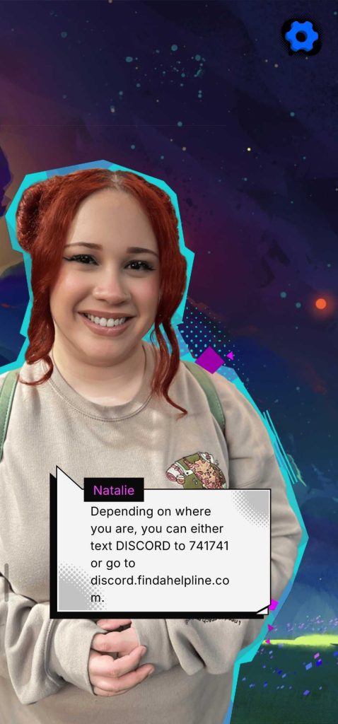Screenshot of Discord’s collaboration with Wicked Saints Studios highlighting in-game mental health support features